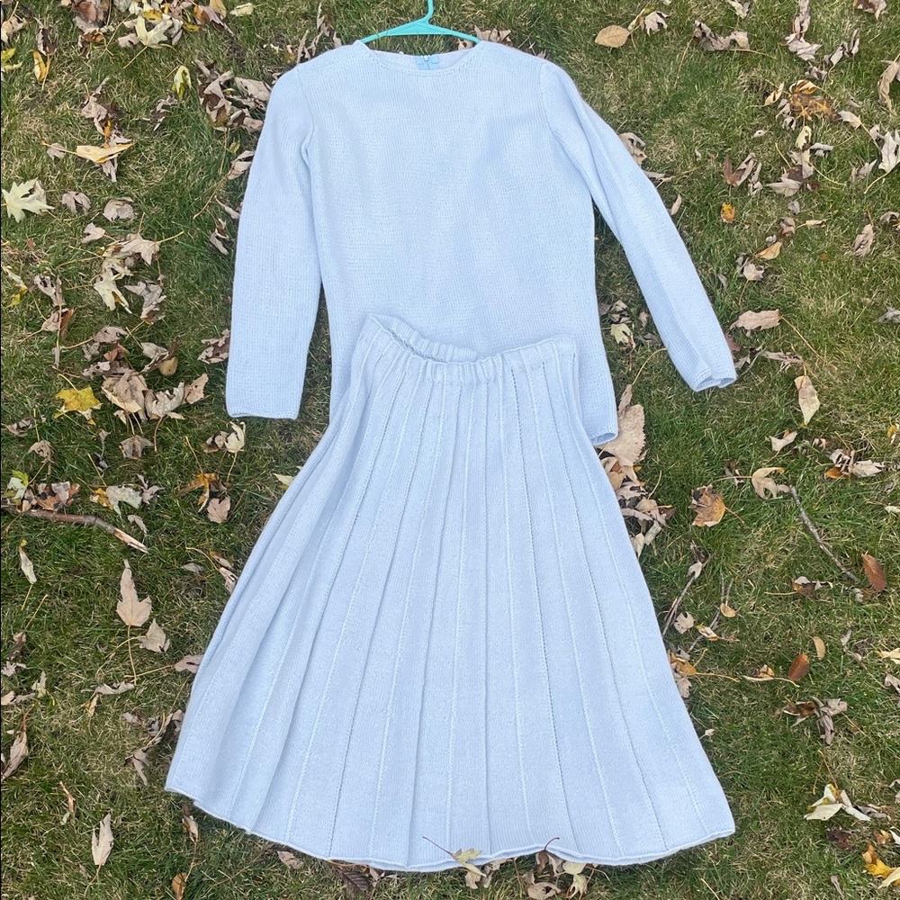 Charming Blue Wool Knit Vintage Set